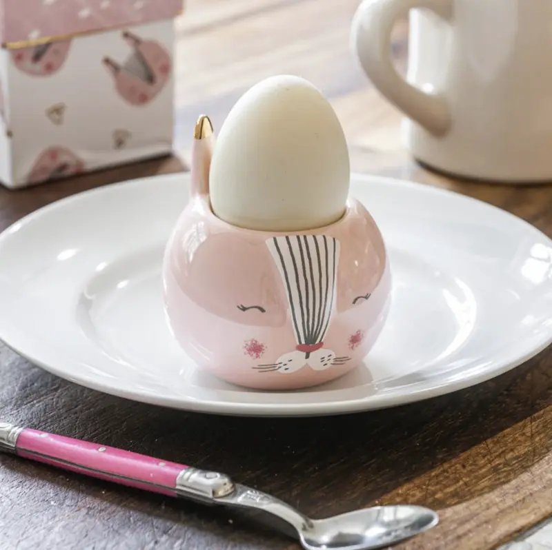 Pink Ceramic Bunny Egg Cup – Gift Boxed Easter Tableware with Gold Details 0