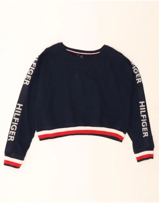 Pre-Owned Vintage TOMMY HILFIGER Womens Crop Sweatshirt Jumper UK 14 Medium Navy Blue 0