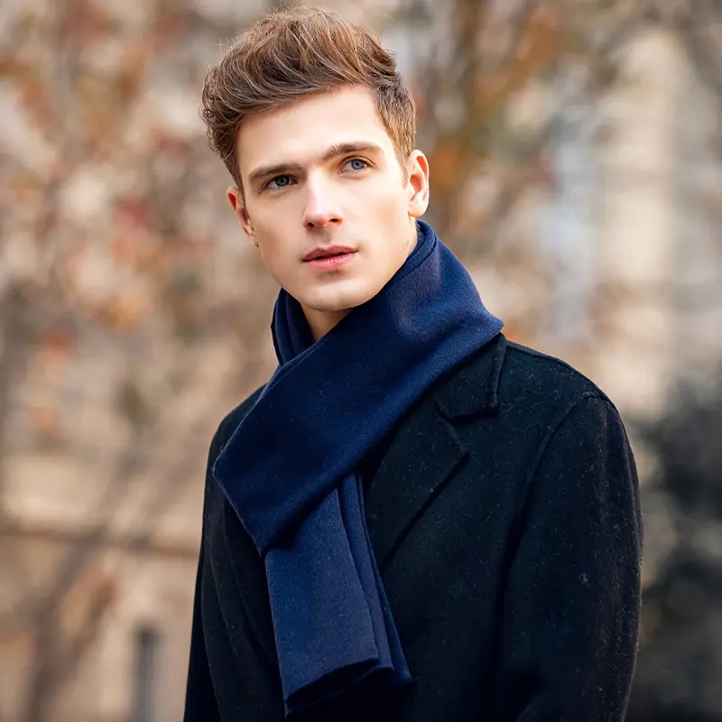 Good Oasis Men's Solid Navy Blue Soft Wool Knit Scarf - Long, Warm, Skin - Friendly and All - Match Fashion Neckwear for Winter. A Versatile and Classic Wool Scarf 4
