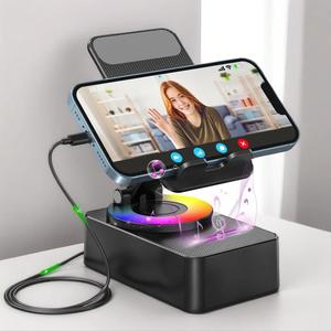5 in 1 Wireless Bluetooth-compatible Portable Cell Phone Holder Speaker, 360° Rotation Phone Speaker Stand & Charger, Suitable for Kitchen Travel Party Outdoors Gym