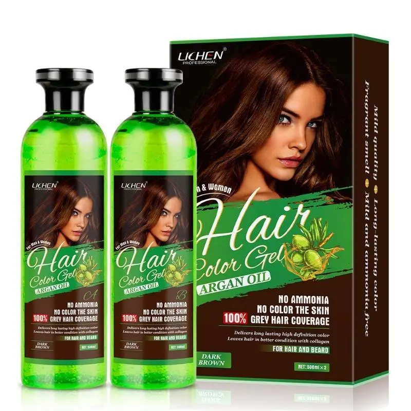 Lichen Organic Black Hair Color Gel with ArganOil,2 x250ml Bottles, Ammonia-Free & DamageFree for Women and Men -Conditioner, Haircare