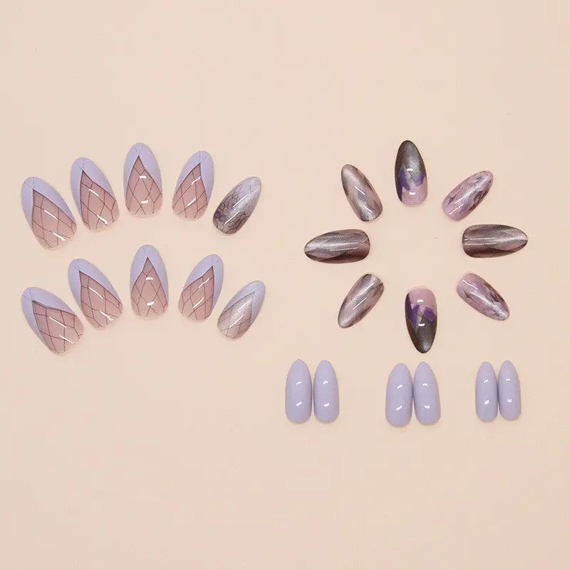 24pcs Set of Medium Almond-Shaped Press-on Nails in Glossy Light Amethyst - Durable, Easy-to-Apply Fake Nails for Women Press On Nails for Women Nail Accessories 4