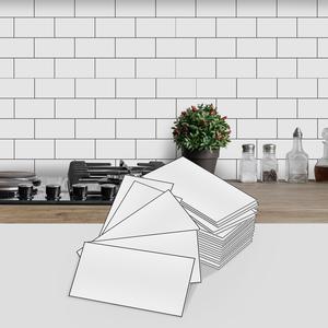 Classical White Ceramic Tiles Backsplash Self-adhesive Decorative Wallpaper, 24/48/96pcs Wall Stickers, Peel and Stick Vinyl Waterproof and Mold Proof Room Decoration, Kitchen Bathroom Decoration