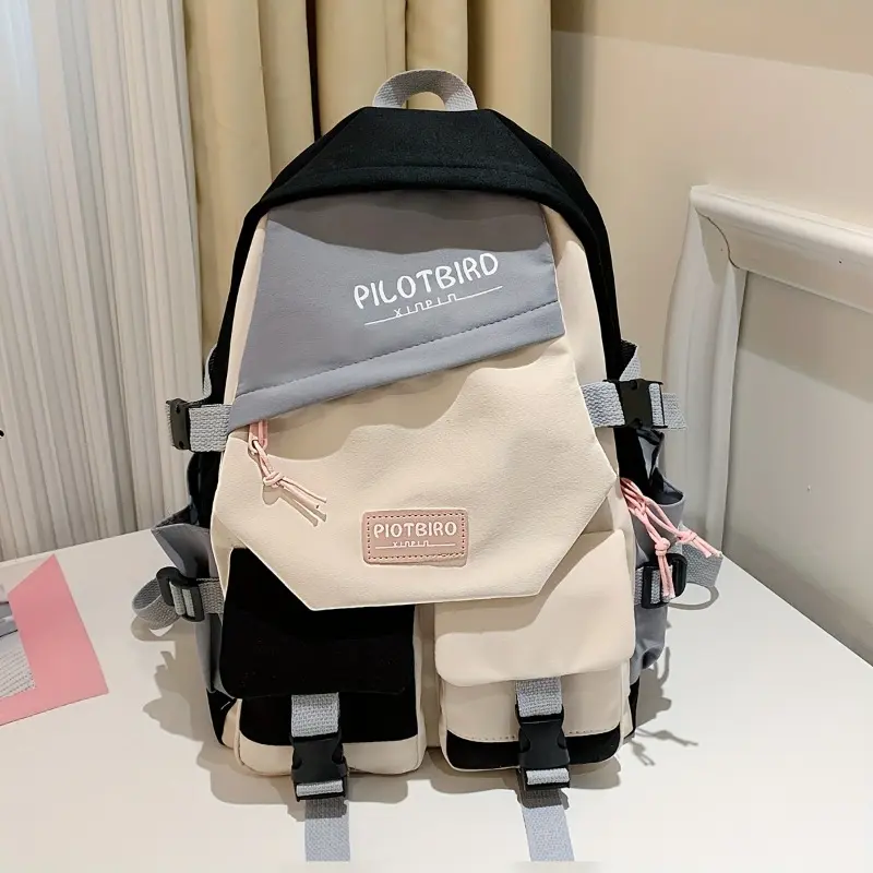 Stylish Ultra-Light Colorblock Backpack - Durable Nylon with Secure Zip, Perfect for College, Travel & Daily Outings 4