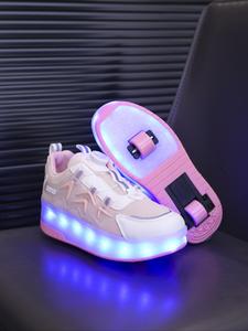 USB Charging LED Colorful Glowing Shoes, Night Light Roller Skates, Parent-Child Mesh Kids Shoes, Sports Sneakers, Skateboard Shoes