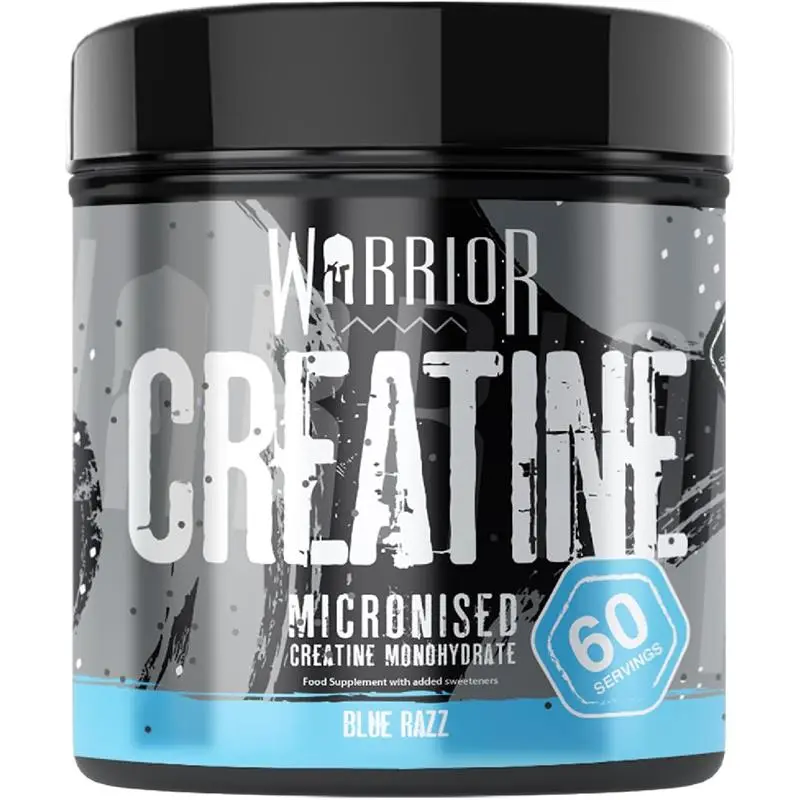 Warrior Creatine Monohydrate Powder – Micronised for Easy Mixing and Consumption – 100 Percent Pure Creatine – Proven to Improve Physical Performance and Recovery, 5 g Servings (Blue Razz, 300 g)