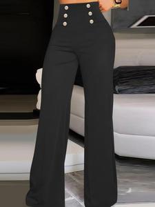 Women's Solid Button Decor Pants, Casual Comfy Trousers for Summer, Women's Bottoms for Daily Wear