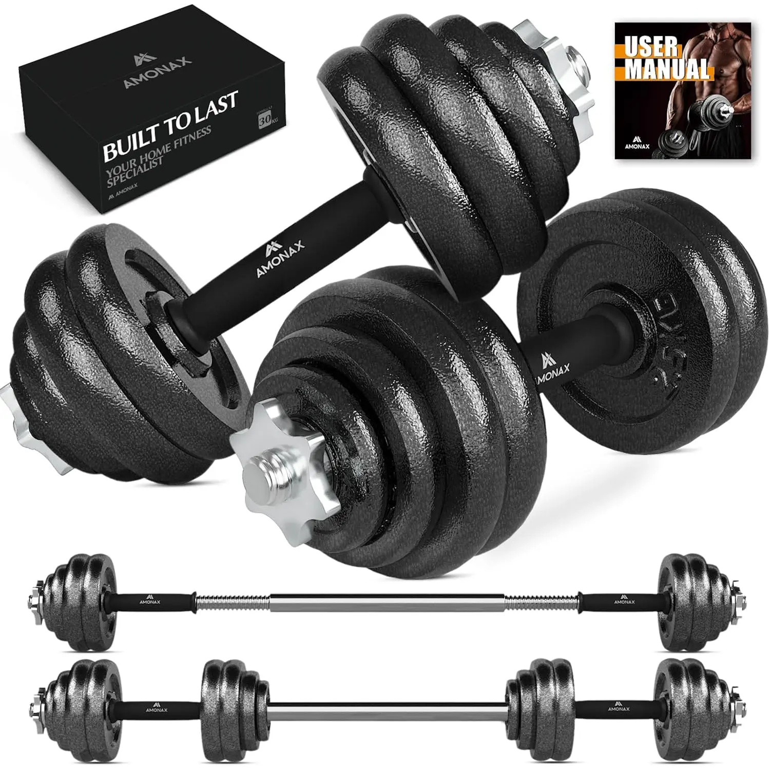 New 2025  20kg 30kg Cast Iron Adjustable Dumbbells Weight Set, Barbell Set Men Women, Strength Training Equipment Home Gym Fitness, Dumbell Pair Hand Weight, Bar Bells Free Weights for Weight Lifting