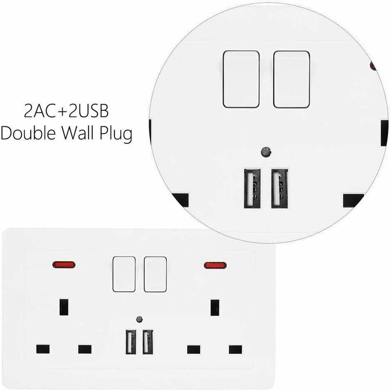 Product Introduction of Double Wall Plug Socket 2 Gang 13A w/ 2 Charger USB Ports Outlets Flat Plate UK 12
