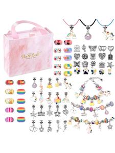 66pcs DIY Jewelry Making Kit, Unicorn & Mermaid Charm Beaded Bracelet, Jewelry Making Kit Great Idea Gift For Girls, DIY Mix Beads