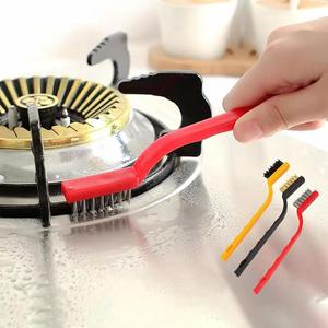 Kitchen Stove Cleaning Brush, 3pcs Brass, Stainless Steel and Nylon Brush Head Brushes for Range Hood Grease Grime, Heavy Duty Scraper for Gas Burners Cooktop Pot Pan, Household Cleaning Tool
