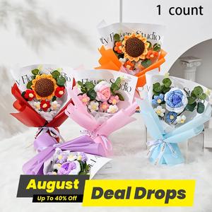 Flower Design Handmade Crochet Bouquet, 1 Count Creative Wrapped Flower Bouquet, Perfect for Birthday, Proposal, Thank You Gift, Decor, Artificial Flowers Bouquet, Artificial Sunflower, Durable Decoration