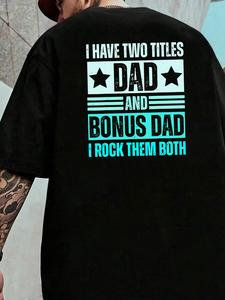 Men's Bonus Dad Letter Print Round Neck Tee, Loose Casual Fashion Short Sleeve T-shirt for Summer, Men's Top for Daily Wear, Tropical