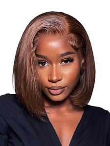13*4 Lace Frontal Wig, 100% Human Hair Straight Bob Wig for Women, Short Chocolate Brown Bob Wig, 150% Density