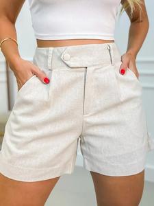 Women's Plain Flap Pocket Culottes, Casual Fitted Lightweight Breathable High Waist Shorts for Summer, Women's Bottoms for Daily Wear, Minimalist Womenswear, Casual Fashionable Shorts, Fray Hem Shorts, Loose Fit Shorts