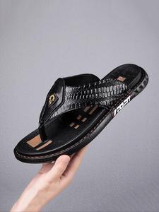 Men's Fashionable All-match Crocodile Embossed Slides, Casual Comfortable Slides for Summer, Simple Outdoor Beach Slippers for Daily Wear, Sandal