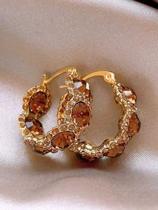 Fashionable Artificial Crystal Decorated Hoop Earrings, Fashion Jewelry for Party, Daily Clothing Decor, Trendy All-match & Exquisite Jewelry for Birthday Gift