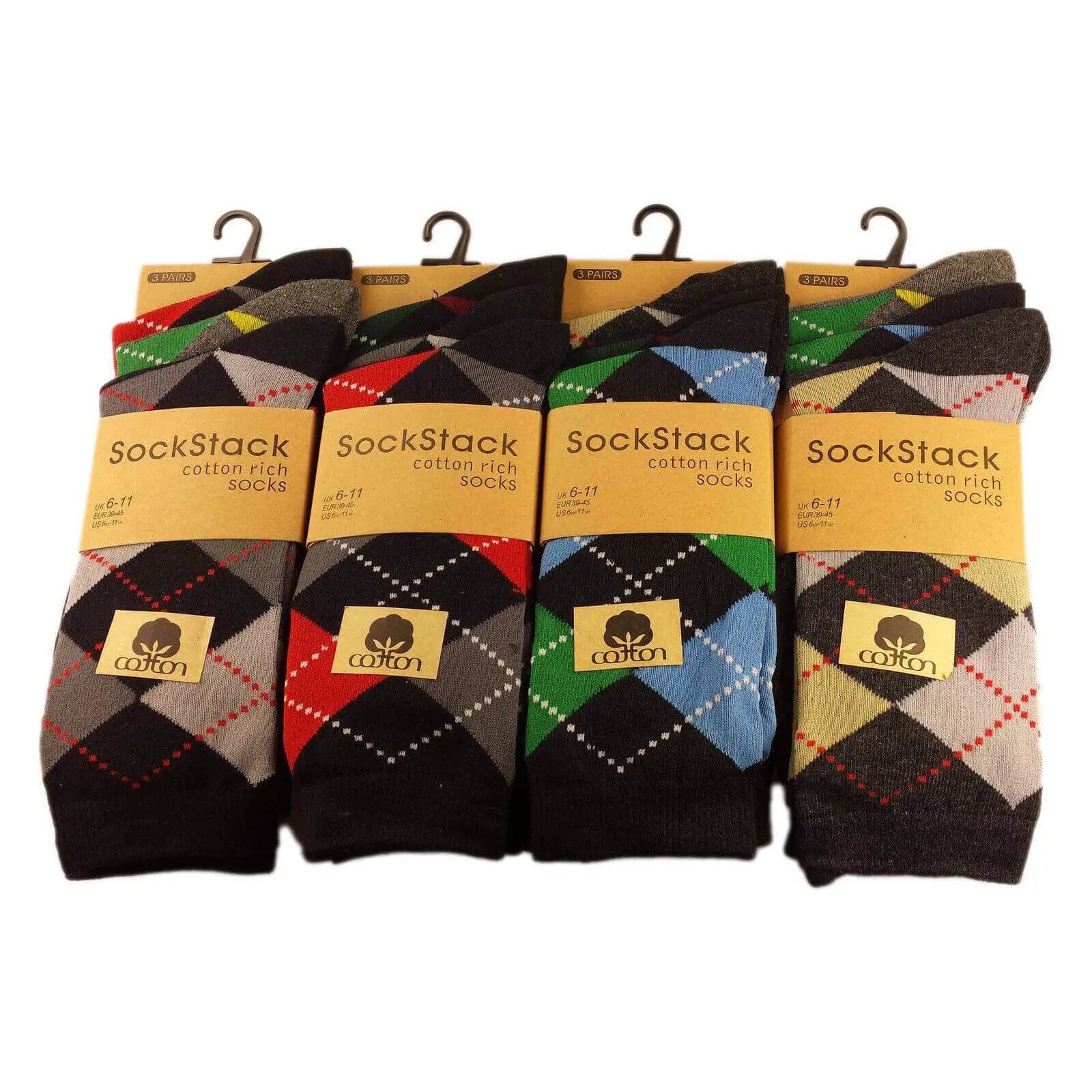 12 Pairs Mens Premium Cotton Argyle Stripe Diamond Pattern Formal Shoe Socks Flat Toe Seam Durable Comfortable Business Wear UK 6-11 by Sock Stack