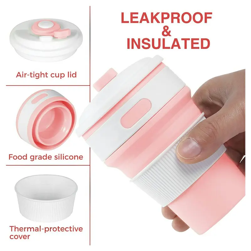 Collapsible Silicone Telescopic Water Bottle Foldable Portable Leakproof Cup - Pink Drinkware Beverage 4