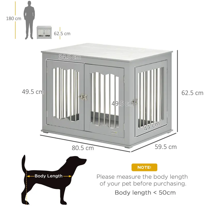 PawHut Dog Crate End Table with Three Doors, Furniture Style Dog Crate for Medium Dogs with Locks & Latches, Grey 2