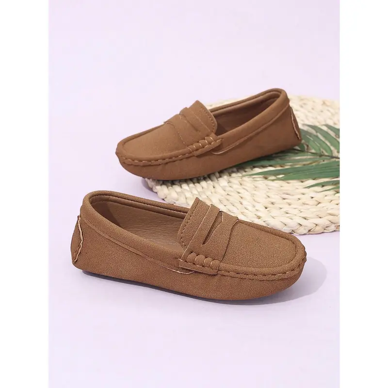 1 Pair Children's Round Toe Slip-On Loafers, Casual British Style Flat Boat Shoes, Suitable For Spring And Autumn 3