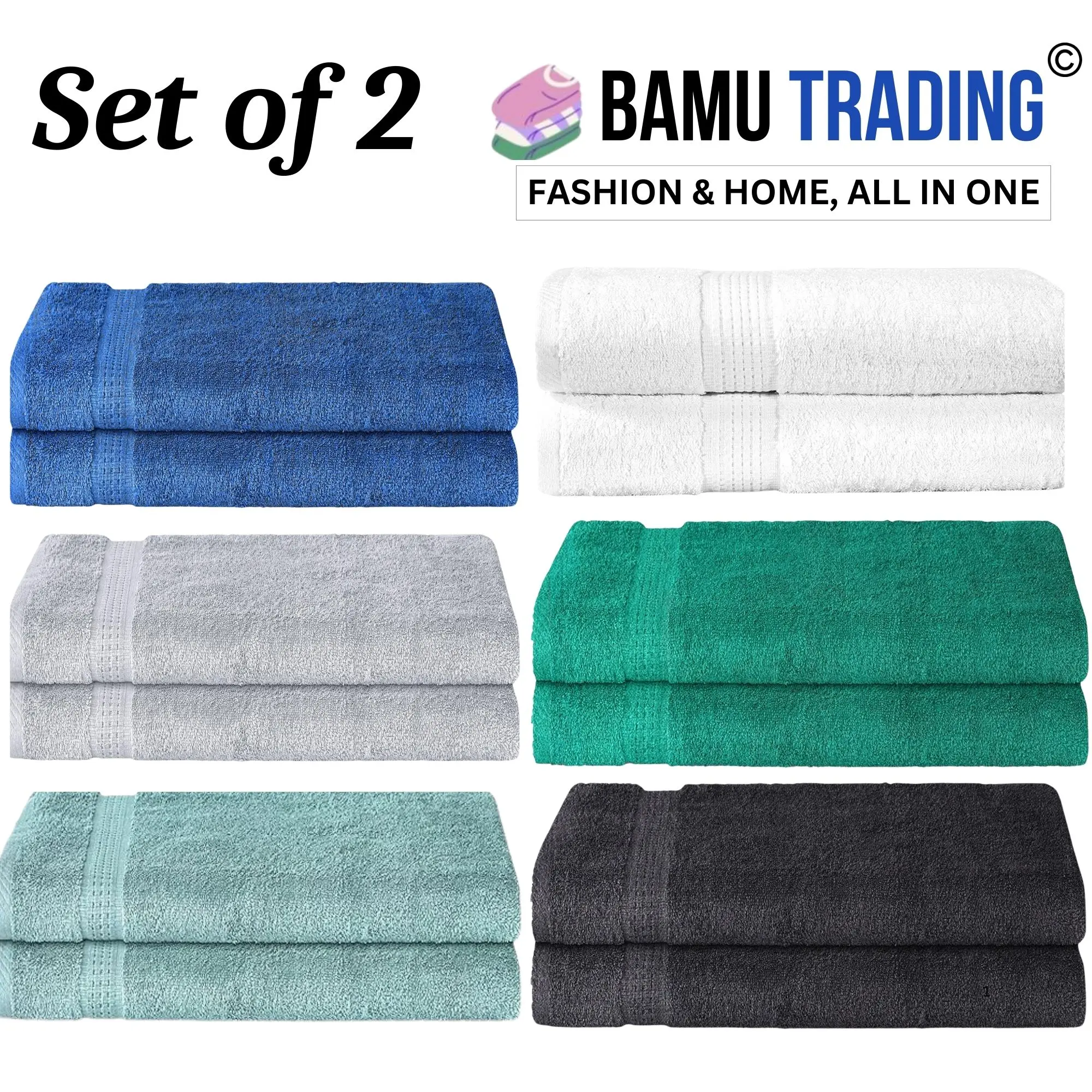 Bamu Premium Bath Towels, Set of 2 And 4, 100% Cotton 500GSM Ring Spun Towel Set