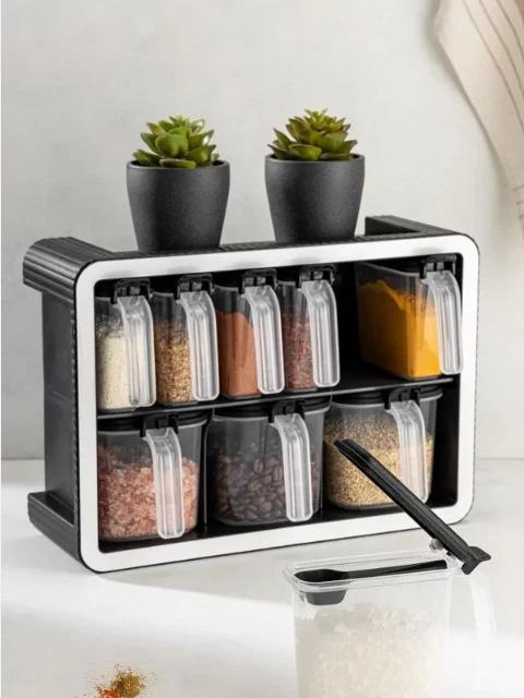 Premium Spice Container Rack Set with Spoons Plastic Herbs Spices Jar BPA Free 4