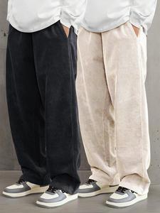 Men's Solid Corduroy Pants, Loose Casual Comfy Straight Leg Trousers for Fall & Winter, Men's Bottoms for Daily Wear
