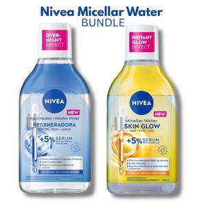 NIVEA Micellar Water 400ml – Skin Glow & Regenerating | +5% Serum | Face Cleanser & Makeup Remover | Instant Glow & Overnight Effect Cosmetic