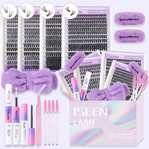 Mixed Length False Eyelashes with Lashes Bond and Seal & Lashes Remover & Tweezers & Headband & Wristband, 1 Set Natural Look Faux Clusters Lash for Makeup, DIY Eyelash Extensions