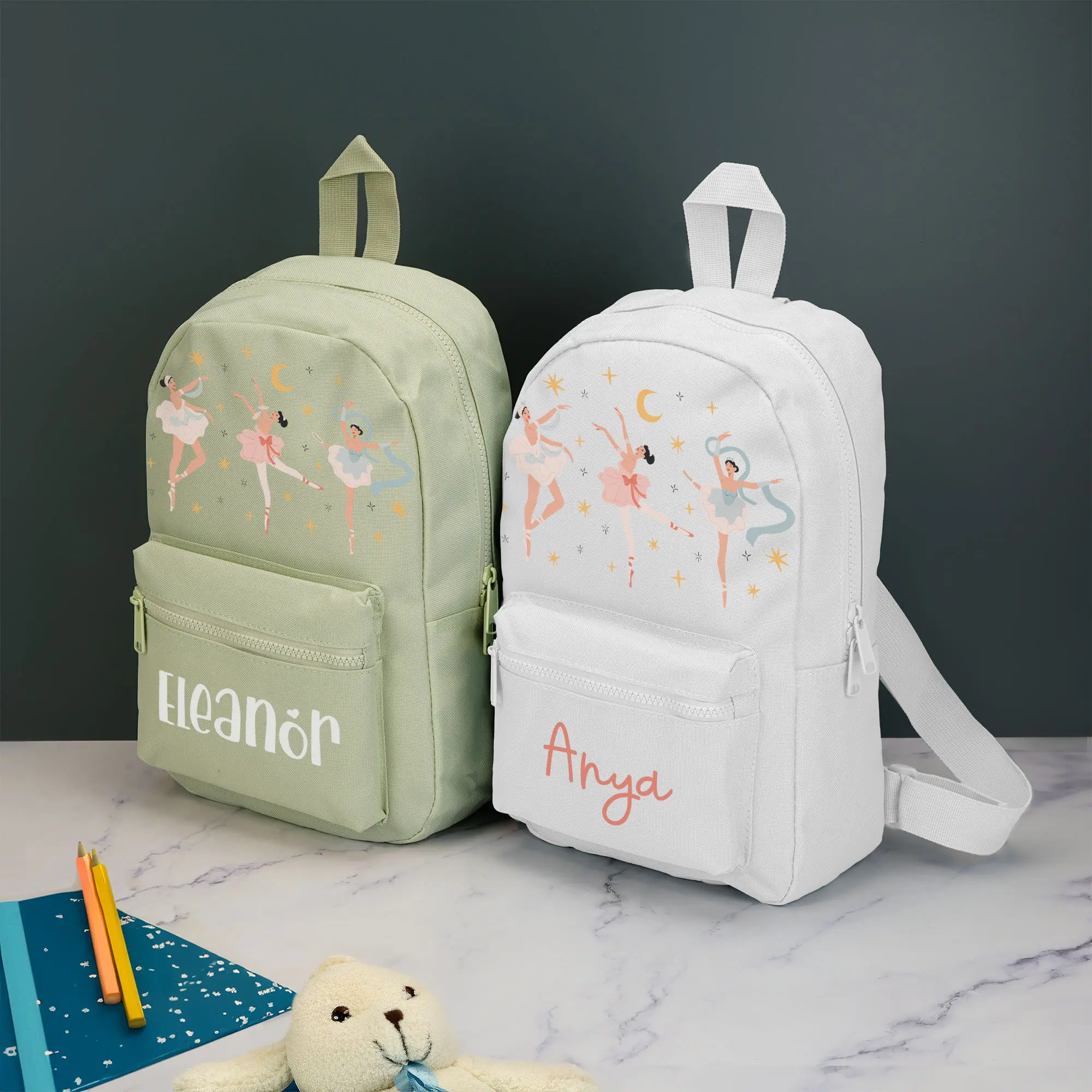 Personalised Ballerina Kids Backpack Custom with Name Choice of Colours Ballet School Bag with Adjustable Straps