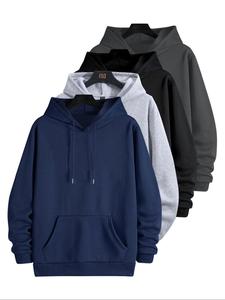 Men's Solid Color Pocket Hoodie, Casual Loose Long Sleeve Hooded Sweatshirt for Spring & Fall, Fashion Men's Clothes for Daily Wear