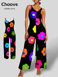 Women's Floral Print Jumpsuit, Loose Casual Sleeveless Spaghetti Strap Baggy Jumpsuit for Lady Summer, Fashion Women's Clothing for Daily Wear, Womenswear, Casual Jumpsuits, Garment
