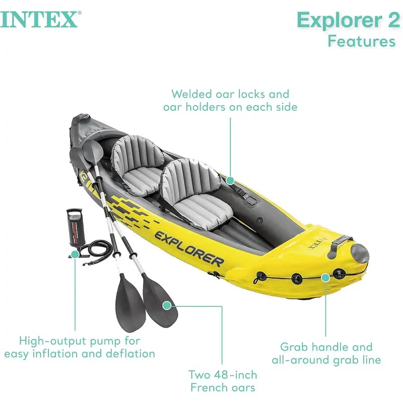 Explorer K2 Kayak, 2-Person Inflatable Kayak Set with Aluminum Oars and High Output Air Pump 7