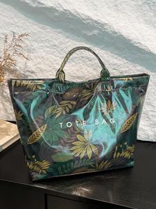 Women's Fashionable Leaf Print Tote Bag, Large Capacity Travel Shoulder Bag, Casual Trendy Versatile High-quality Daily Commuting Bag, Girl Fashionable Shopping Bag