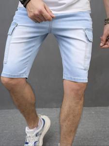 Men's Plain Flap Pocket Denim Shorts, Street Fashion Casual Loose Fit Shorts for Daily Wear, Men's Bottoms for All Seasons, Cotton