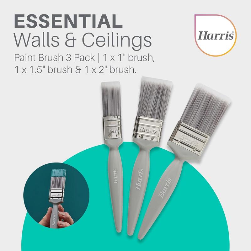 Essentials Walls & Ceilings Paint Brushes - 3 Brush Pack (1", 1.5", 2") - Grey 4