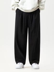 Men's Solid Pocket Drawstring Waist Wide Leg Pants, Loose Casual Comfy Trousers for Spring & Fall, Mens Bottoms for Daily Wear