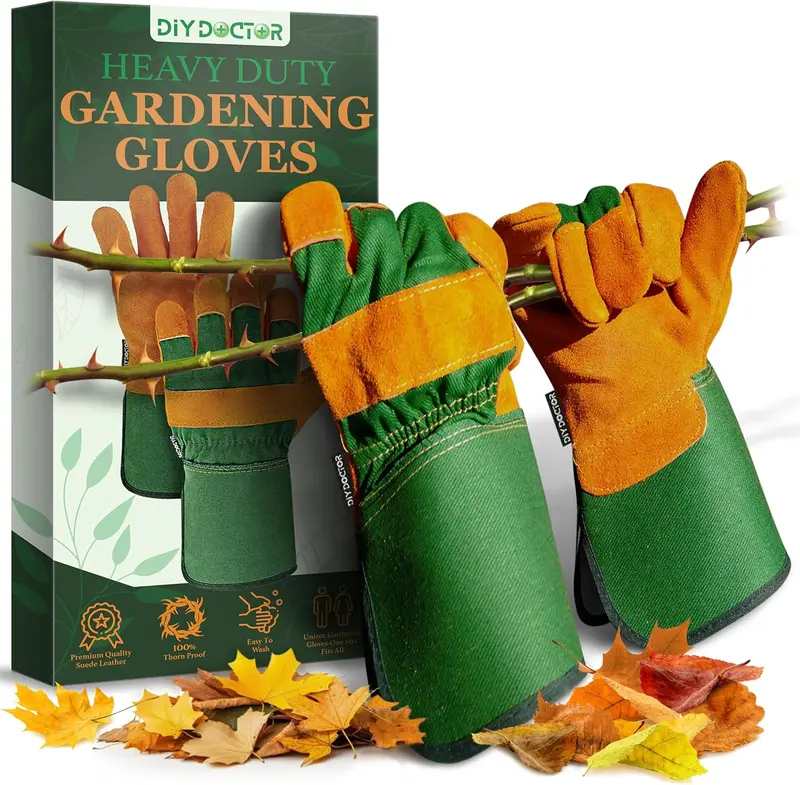 Unisex Leather Heavy Duty Gardening Gloves for Men and Women - Large Warm Thorn Proof Garden Gloves 0