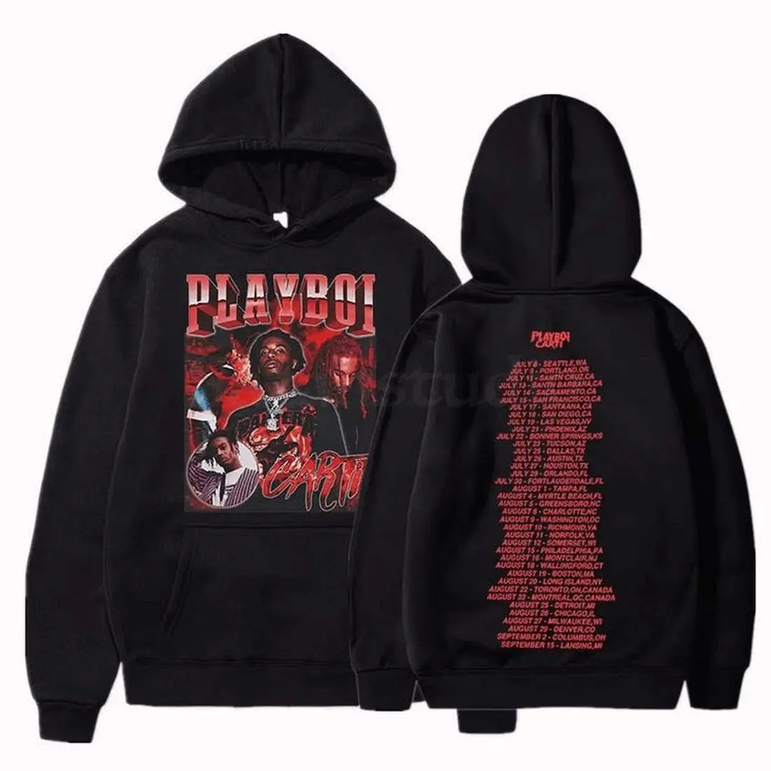 Playboi Carti Black Cat Hoodie - Double-Sided Rap Sweatshirt