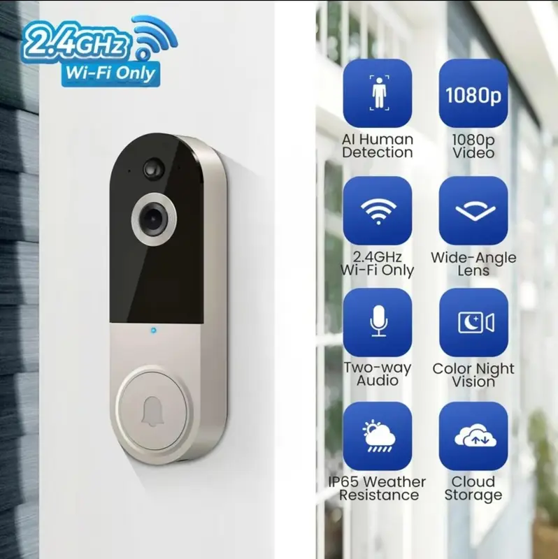 Doorbell Camera Wireless, Smart Video Doorbell Wireless with Chime 2.4Ghz WiFi – 1080P HD, Night Vision, Motion Alerts, App Control – UK Home Security (it doesn't support 5Ghz Wifi) 3