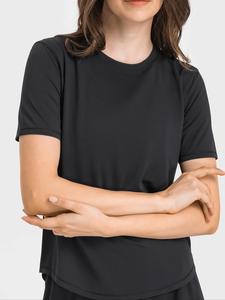 Women's Solid Color Round Neck Sports Tee, Loose Comfortable Breathable Quick Drying  Crew Neck Short Sleeve T-shirt, Ladies Sportswear for Running Gym Workout