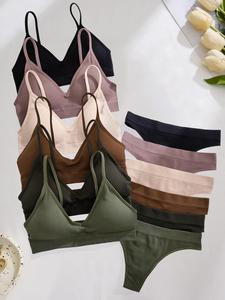 Women's Solid Textured Wireless Seamless Bra & Panty Set, Soft Comfy Breathable Bra & Panty Set, Lingerie Set for Women, Underwear Sets