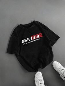 Men's Letter Print Round Neck Tee, Loose Casual Short Sleeve Crew Neck T-Shirt for Summer, Fashion Men's Top for Daily Wear