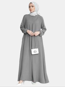 Women's Plain Plicated Zipper Bishop Sleeve Dress without Hijab, Modesty Long Sleeve Round Neck Maxi Dress for Daily Wear, Ladies Clothes for All Seasons, Classy Modest Dresses, Modestfashion