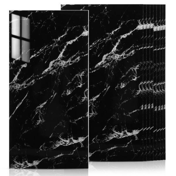 10PCS Black Marble 1 PVC Wall Tile Stickers Self-Adhesive 30x60cm for Kitchen & Bathroom Decor Decorative Ornaments Tiles Sticker Aluminium Metal Smooth pu stone panel transparent reflective Wood Wooden Glass waterproof 1
