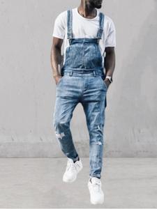 Men's Solid Color Denim Overalls, Casual Comfy Loose Fit Suspender Jeans for Daily Wear, Fashion Men's Clothes for All Seasons, Cotton, Menswear