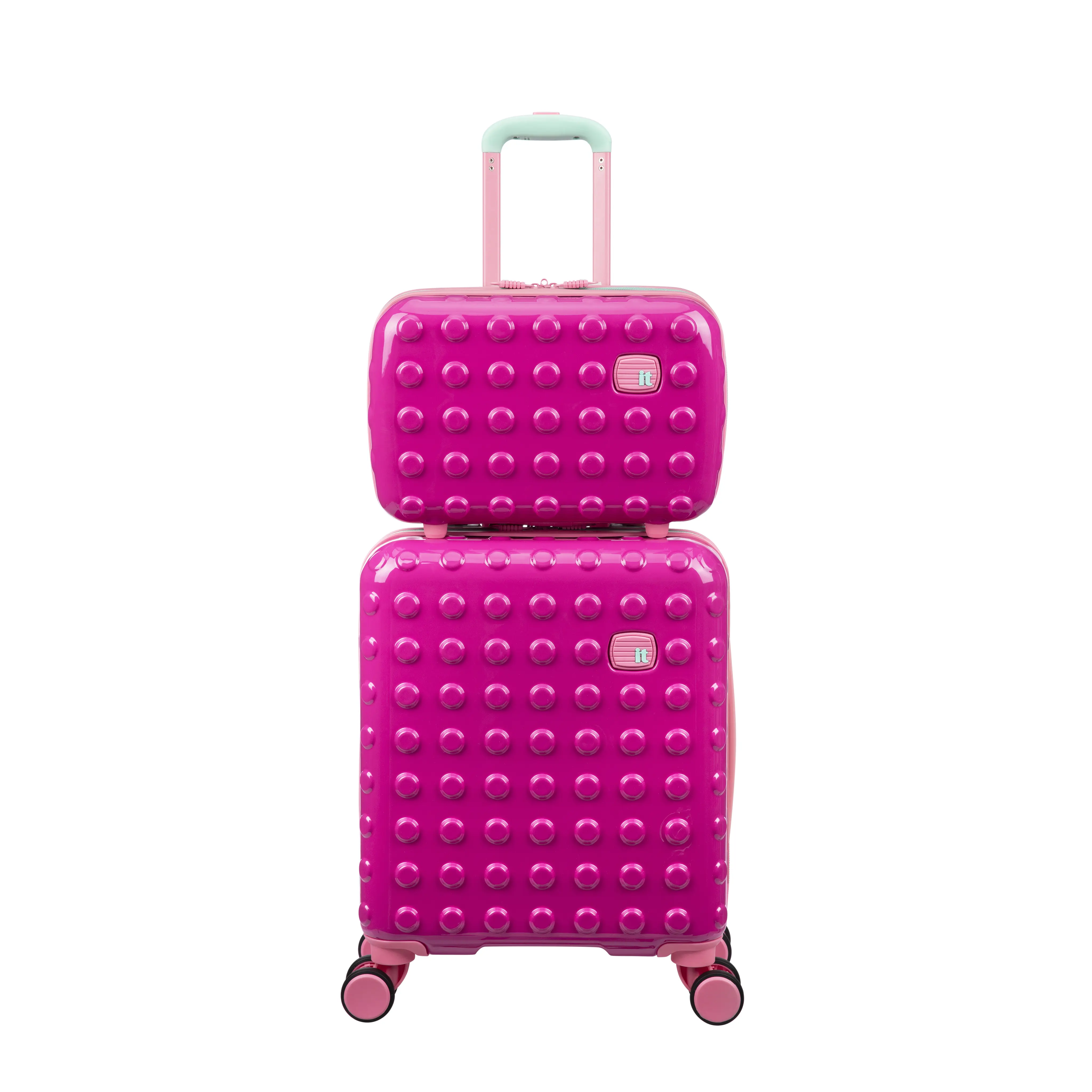 it Luggage | Kids' Bobble Bloc 2pc Set in Raspberry Rose | Building Block Design |  Hard Shell