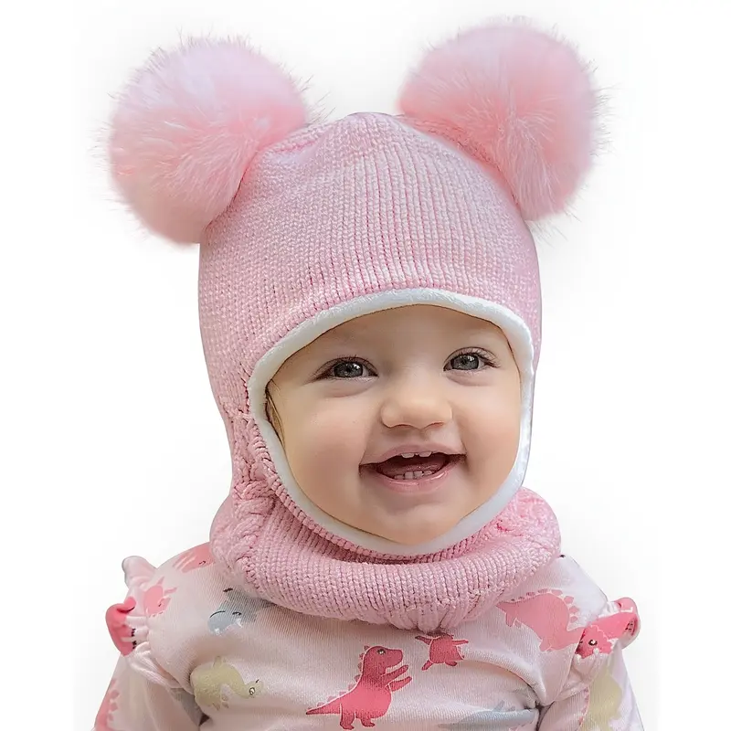 Camptrace Baby Toddler Kids Winter Hat Scarf Set Girls Boys with Fleece Lined Beanie Snow Hat Hood Pom 0