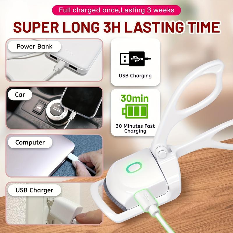HGS    USB Rechargeable Electric Eyelash Curler - Compact, Lightweight, Ergonomic Design for Travel Touch-Ups, White & Pink Options, 150mAh Battery 8